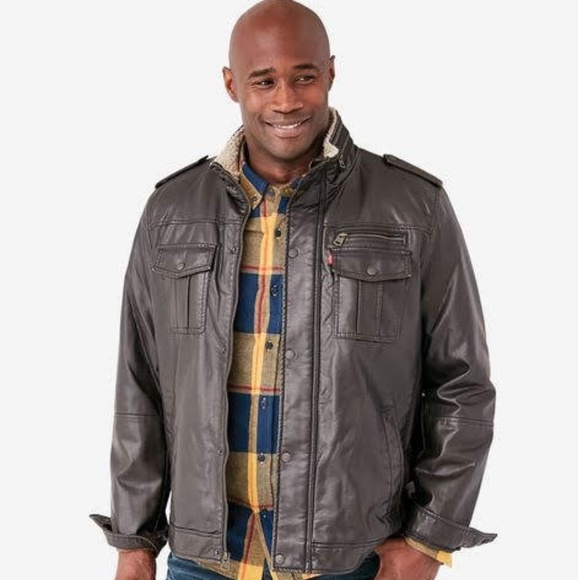 NWT MEN'S FAUX LEATHER MILITARY JACKET BY LEVI'S - Picture 2 of 2